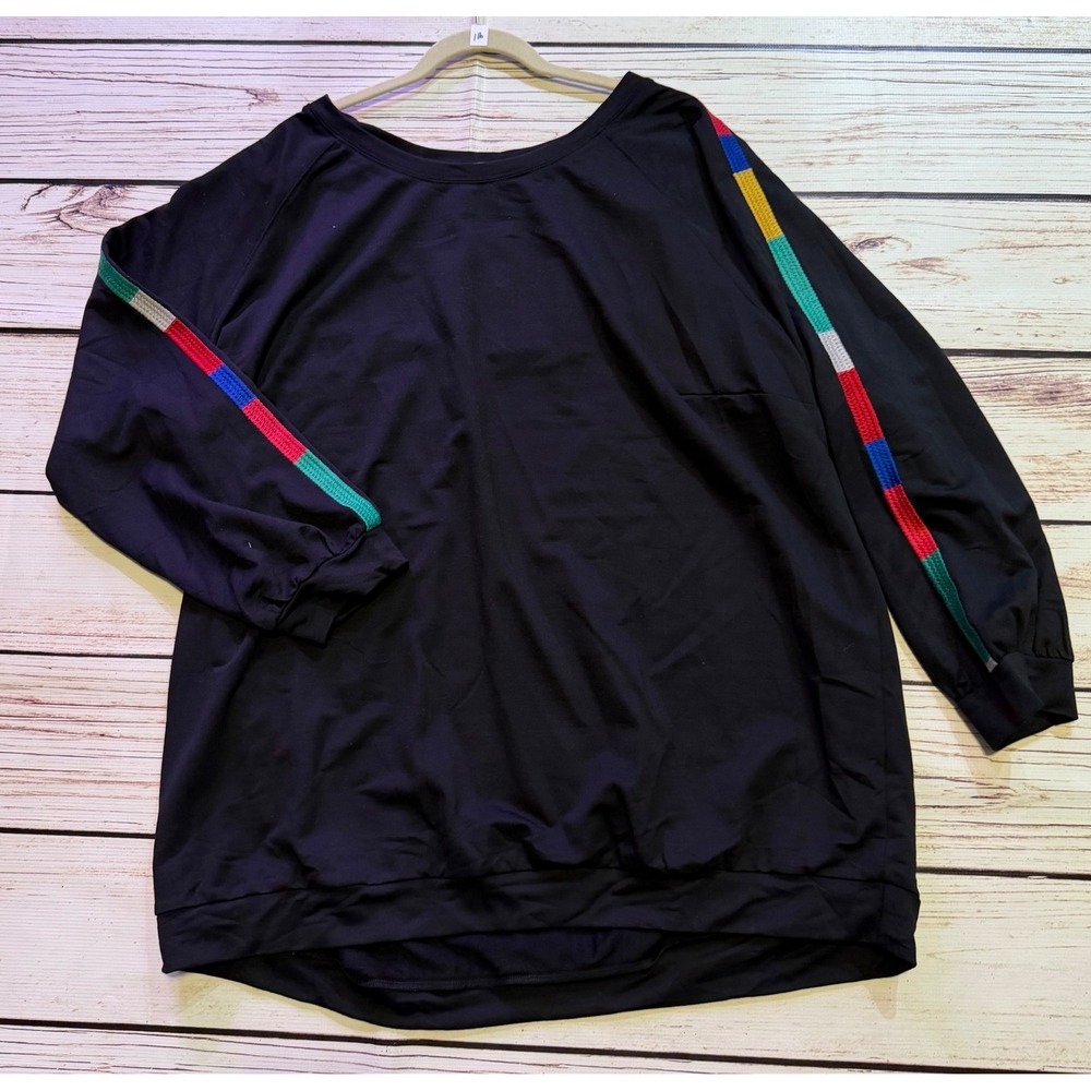 Andree by Unit Black Rainbow Stripe Sleeve Pullover Top 3X NWT